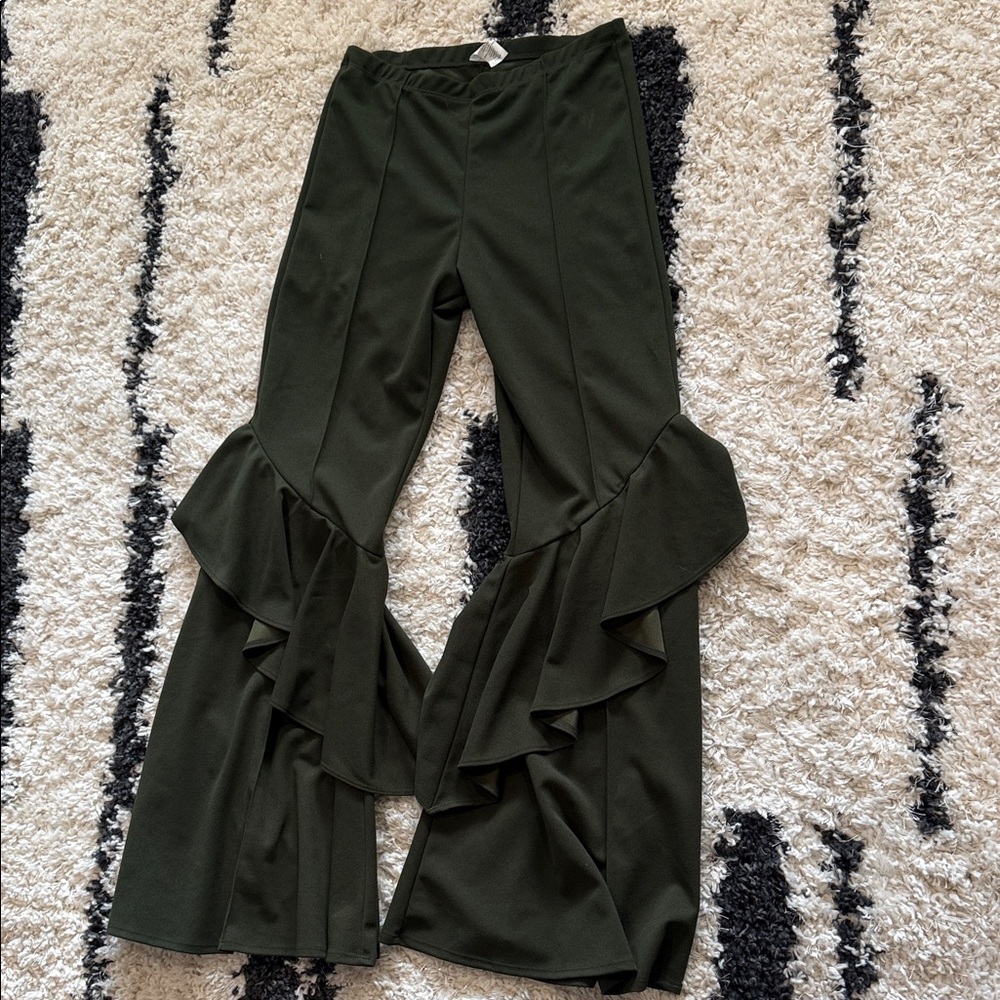 Elegant Green Ruffle Pants flare rodeo